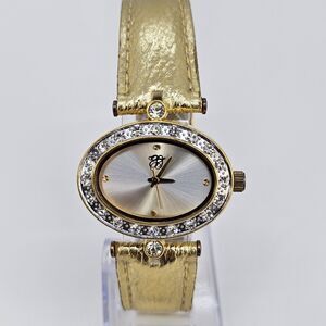 Elizabeth Taylor Women Watch 32MM Gold Dial Gold Faux Leather Bands New Battery